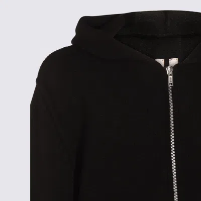 Rick Owens Hooded Crewneck Sweater Ribbed Texture In Black