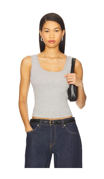 Donni Vintage Rib Lace Tank Top In Gray