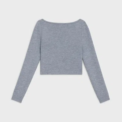 Celine Triomphe Crop Top In Fine Ribbed Wool In Blue