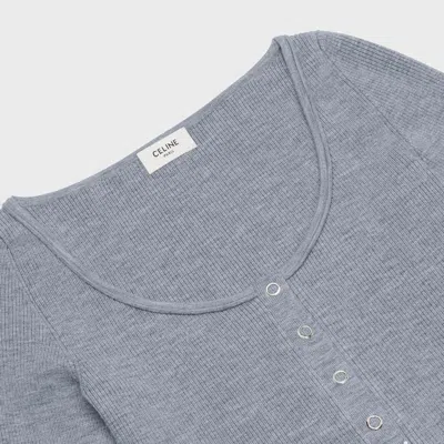 Celine Triomphe Crop Top In Fine Ribbed Wool In Blue