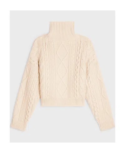 Celine High Neck Sweater In Aran Cashmere Wool In Neutral