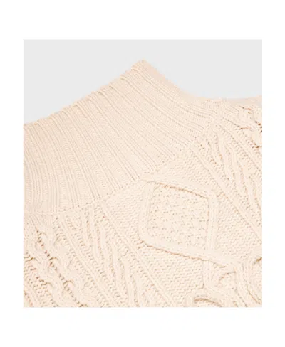 Celine High Neck Sweater In Aran Cashmere Wool In Neutral