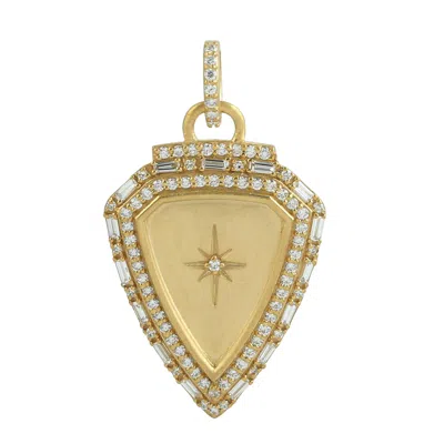 Artisan Women's Gold / White Shield Shaped Baguette Diamond Starburst Pendant In 18k Yellow Gold