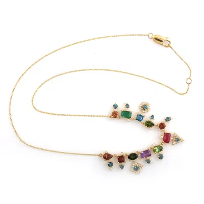 Artisan Women's Multi-gemstone Pave Diamond Choker Necklace In 18k Gold