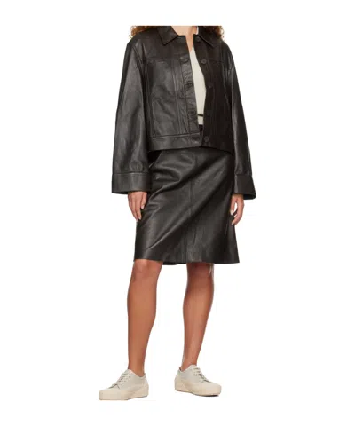 Studio Nicholson Tumba Leather Pencil Skirt In Brown