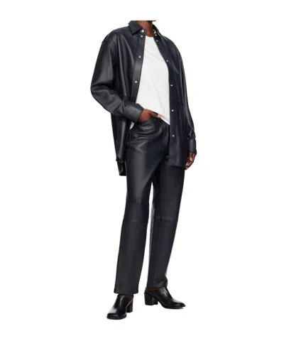 Studio Nicholson Lapel Leather Jacket In Blue