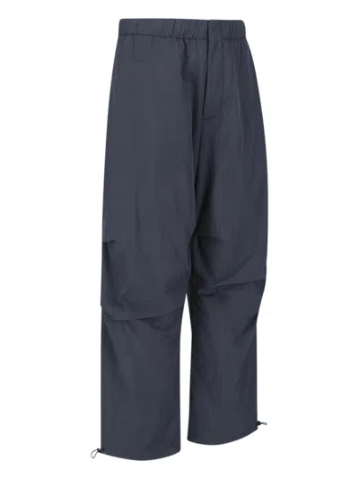 Studio Nicholson Straight Trousers With Elastic Waistband And Drawstring Hem In Blue