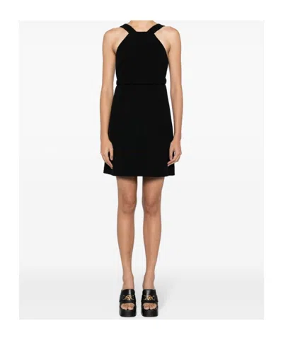 Patou A-line Halterneck Dress With Tied Waist In Black
