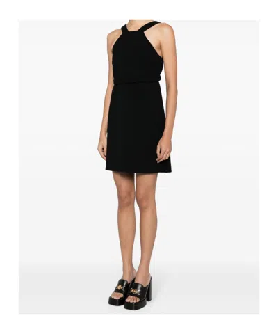 Patou A-line Halterneck Dress With Tied Waist In Black