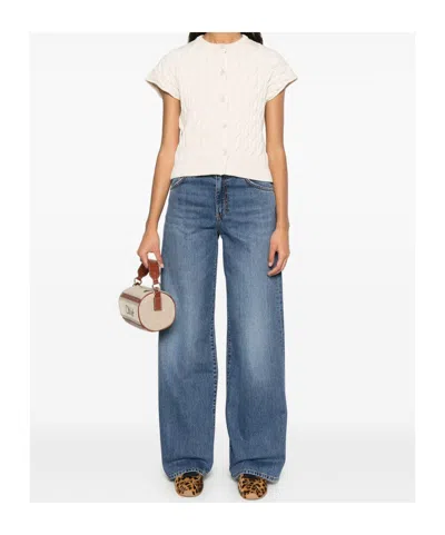 Semicouture Semi Couture High-waisted Wide-leg Blue Denim Jeans In Blue