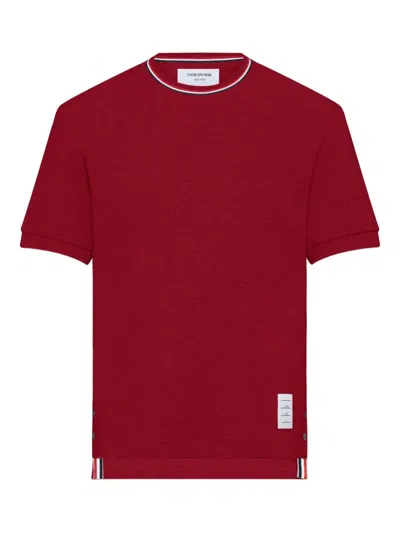 Thom Browne Ribbed-cuff Striped-detail T-shirt In Red