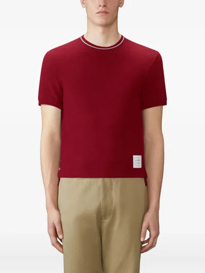 Thom Browne Ribbed-cuff Striped-detail T-shirt In Red