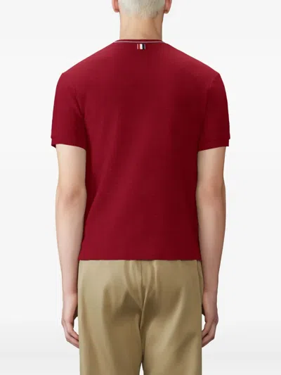 Thom Browne Ribbed-cuff Striped-detail T-shirt In Red