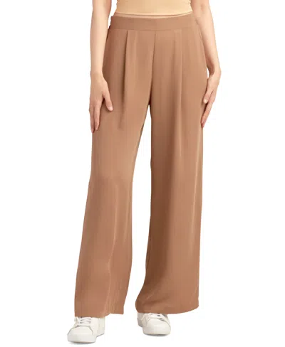 Bcx Juniors' Pleated Pull-on Wide-leg Pants In Neutral