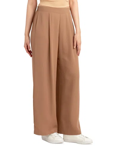 Bcx Juniors' Pleated Pull-on Wide-leg Pants In Neutral