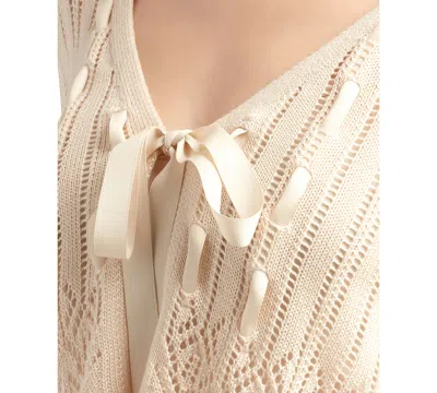 Bcx Juniors' Tied Ribbon Knit Cardigan In Neutral