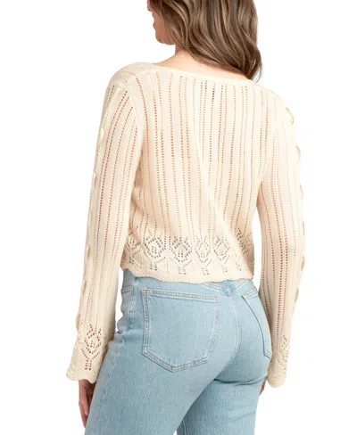 Bcx Juniors' Tied Ribbon Knit Cardigan In Neutral