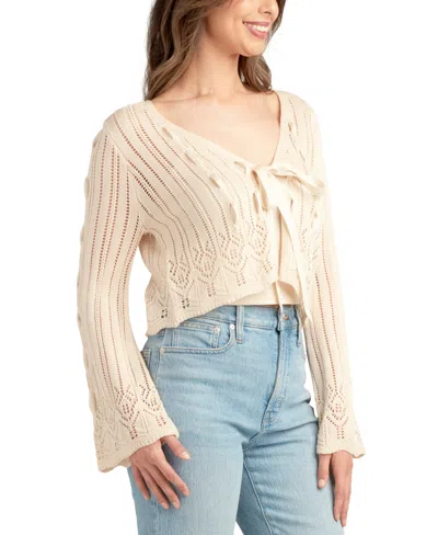 Bcx Juniors' Tied Ribbon Knit Cardigan In Neutral
