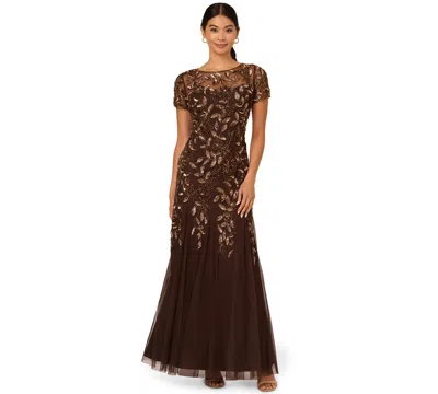 Adrianna Papell Size Floral-beaded Gown