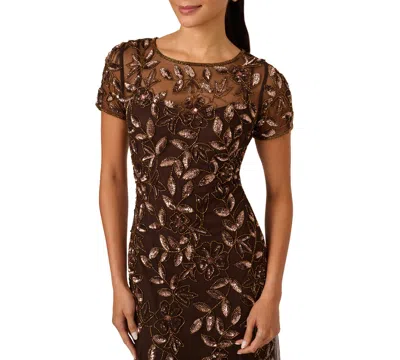 Adrianna Papell Size Floral-beaded Gown