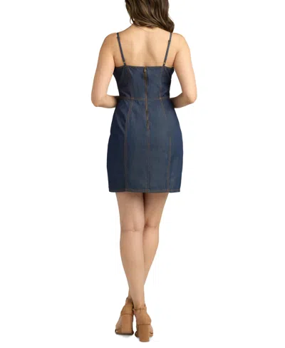 Bcx Juniors' Washed Denim Front-slit Mini Dress In Blue