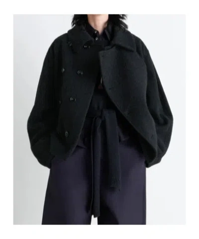 Lemaire Womens Black Belted Double-breasted Wool Coat In Black