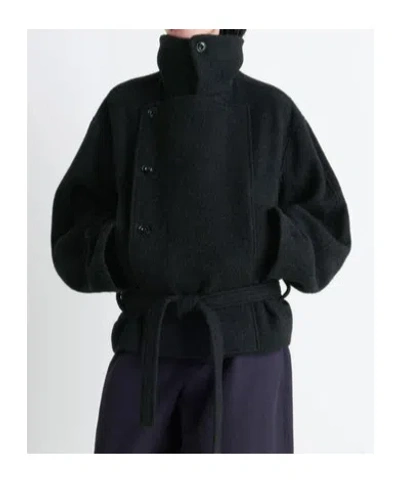 Lemaire Womens Black Belted Double-breasted Wool Coat In Black