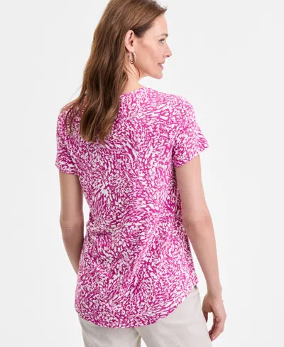 Jm Collection Women's Printed Scoop-neck Short Sleeve Top Exclusively At Macy's In Pink