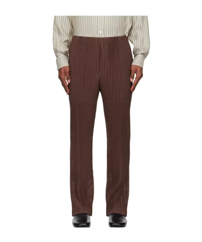 Issey Miyake Elastic Waist Casual Pants In Brown