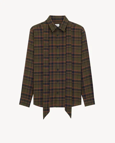 Saint Laurent Plaid Shirt Featuring Bow Detail And Pockets In Multi