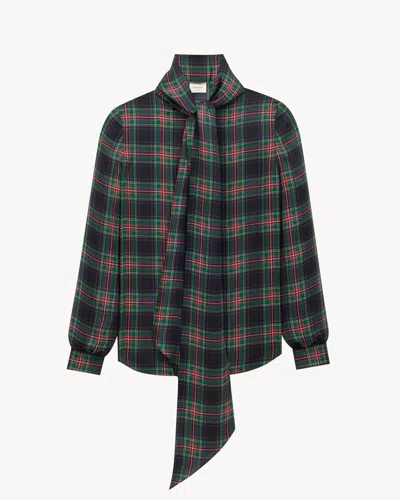 Saint Laurent Plaid Bow-tie Blouse In Multi