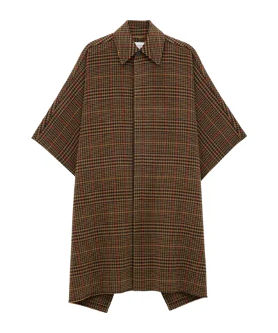 Saint Laurent Plaid Cape In Brushed Wool And Llama In Brown