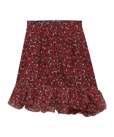 Saint Laurent Ruffled Mini Skirt In Spotted Silk Muslin In Red