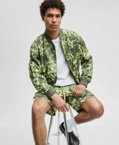 Mode Of One Mens Regular Fit T Shirt Abstracted Floral Regular Fit Printed Bomber Jacket Abstracted Floral Regul In Green