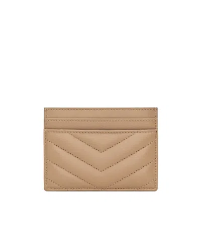 Saint Laurent Cassandre Card Case In Lambskin In Neutral