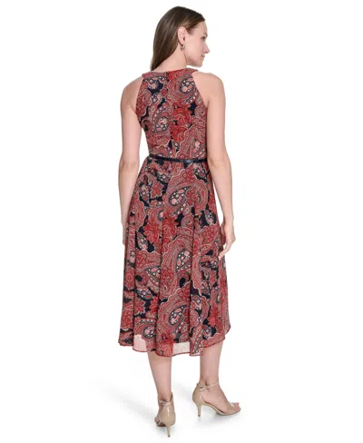 Tommy Hilfiger Women's Chiffon Printed Halter Midi Dress In Black