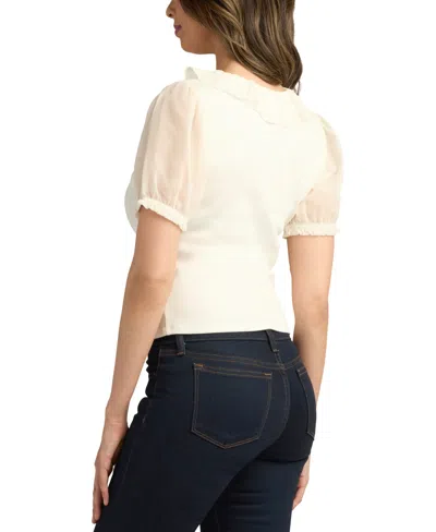 Bcx Juniors' Ribbed Puff-sleeve Ruffle Top In White