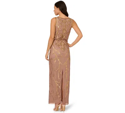 Adrianna Papell Beaded Blouson Evening Gown In Brown
