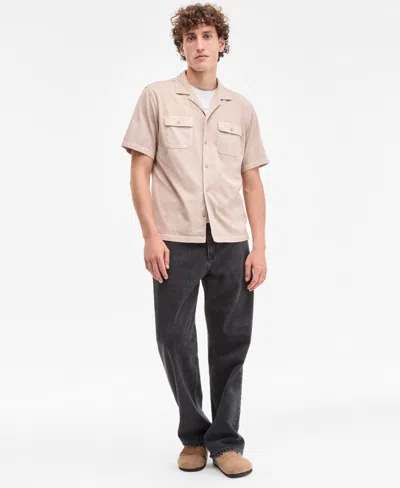 Sun + Stone Men's Short Sleeve Washed Button-front Camp Shirt, Exclusively At Macy's In Neutral