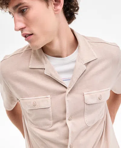 Sun + Stone Men's Short Sleeve Washed Button-front Camp Shirt, Exclusively At Macy's In Neutral