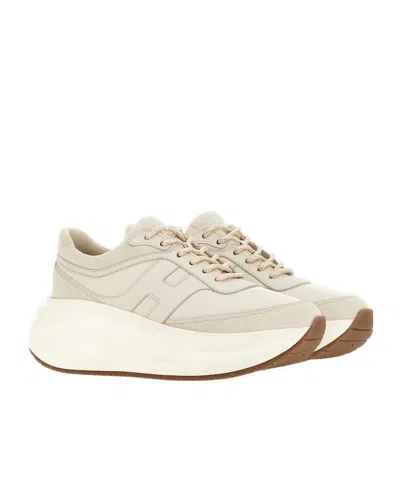 Hogan 'rebel' Calf Leather Sneakers In Ivory In White