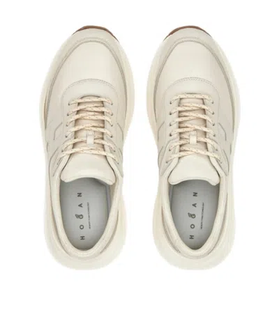 Hogan 'rebel' Calf Leather Sneakers In Ivory In White
