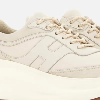 Hogan 'rebel' Calf Leather Sneakers In Ivory In White