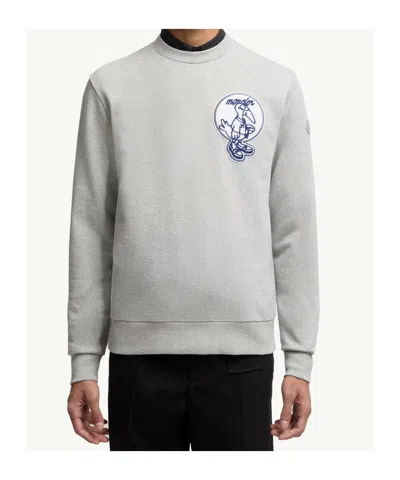 Moncler Embroidered-logo Sweatshirt In Gray