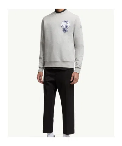 Moncler Embroidered-logo Sweatshirt In Gray