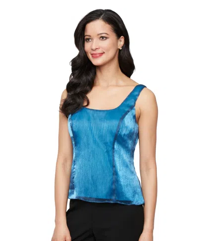 Alex Evenings Women's Chiffon Tie-front 3/4-sleeve Top In Blue