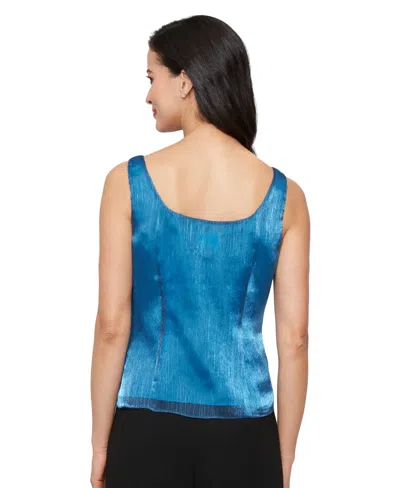 Alex Evenings Women's Chiffon Tie-front 3/4-sleeve Top In Blue