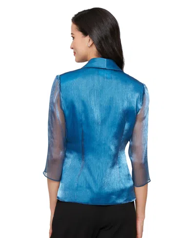 Alex Evenings Women's Chiffon Tie-front 3/4-sleeve Top In Blue