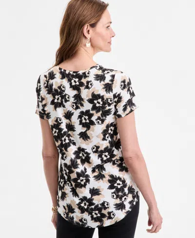 Jm Collection Women's Printed Scoop-neck Short Sleeve Top, Exclusively At Macy's In White
