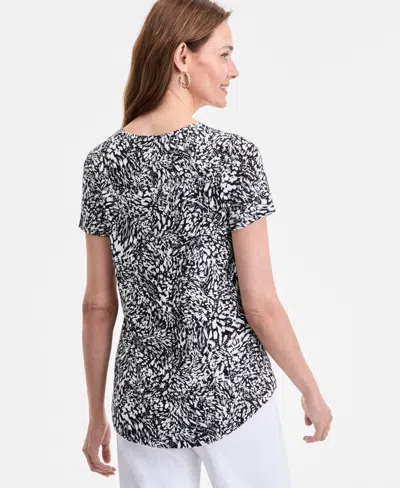 Jm Collection Women's Printed Scoop-neck Short Sleeve Top Exclusively At Macy's In Black